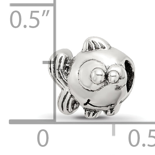 Sterling Silver 925 Kids Fish Bead with Antiqued Finish Durable Solid Design