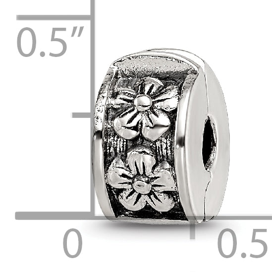 Sterling Silver 925 Floral Hinged Clip Bead with Antiqued Finish Elegant Design