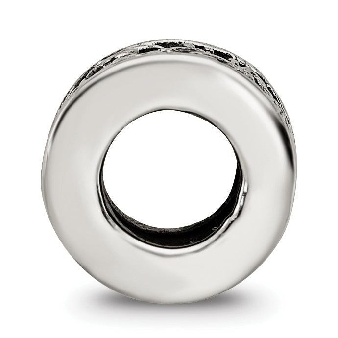 Sterling Silver 925 Antiqued Floral Bead with Solid Cast Design
