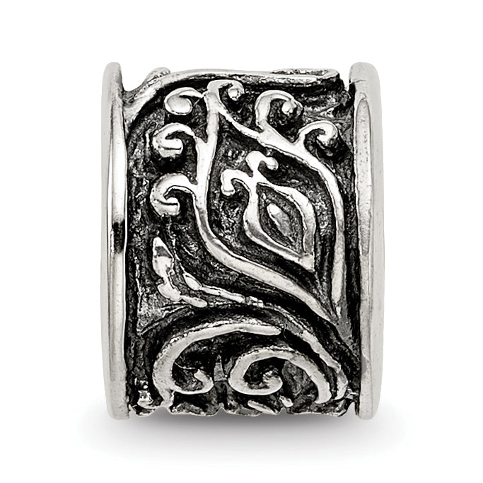 Sterling Silver 925 Antiqued Floral Bead with Solid Cast Design