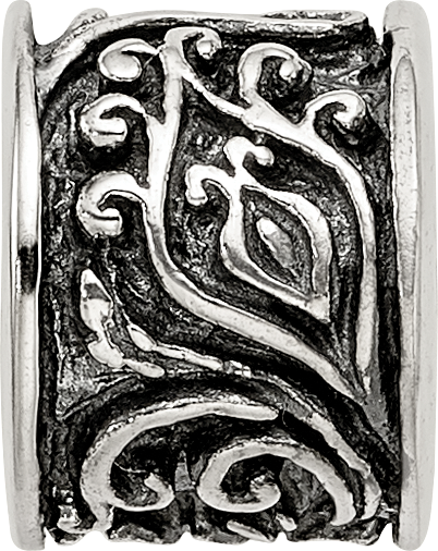 Sterling Silver 925 Antiqued Floral Bead with Solid Cast Design
