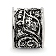 Sterling Silver 925 Antiqued Floral Bead with Solid Cast Design