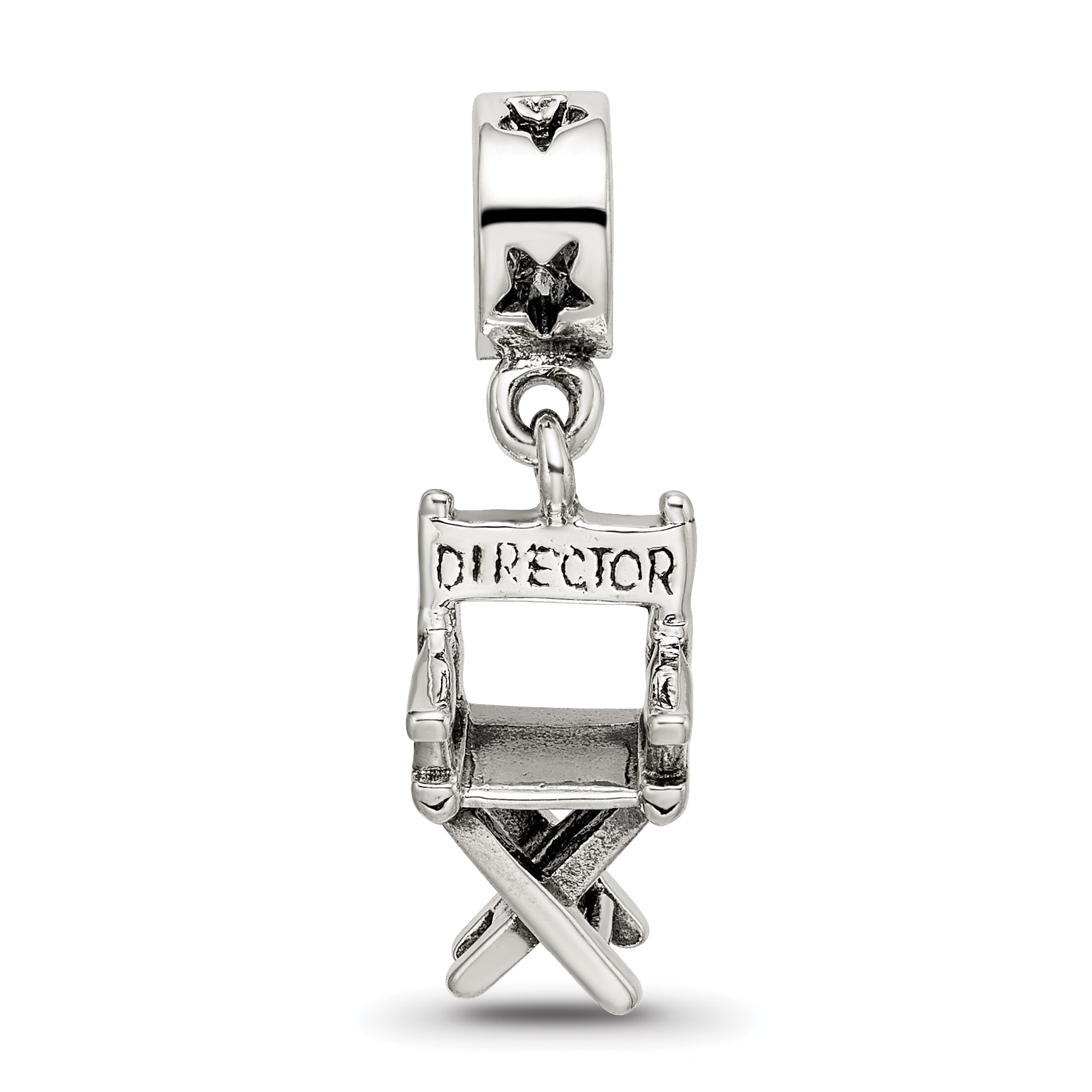 Sterling Silver 925 Dangle Bead with Antiqued Director's Chair Charm