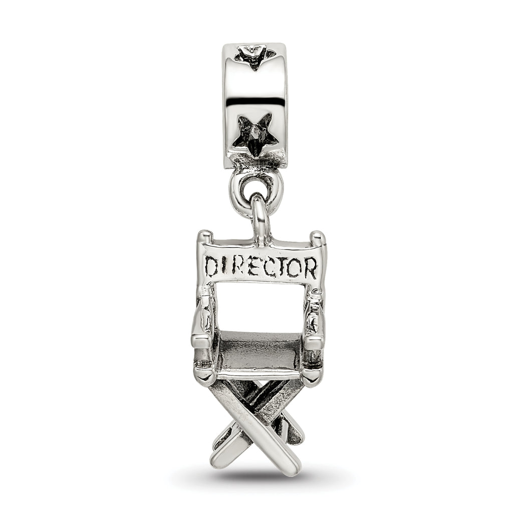 Sterling Silver 925 Dangle Bead with Antiqued Director's Chair Charm