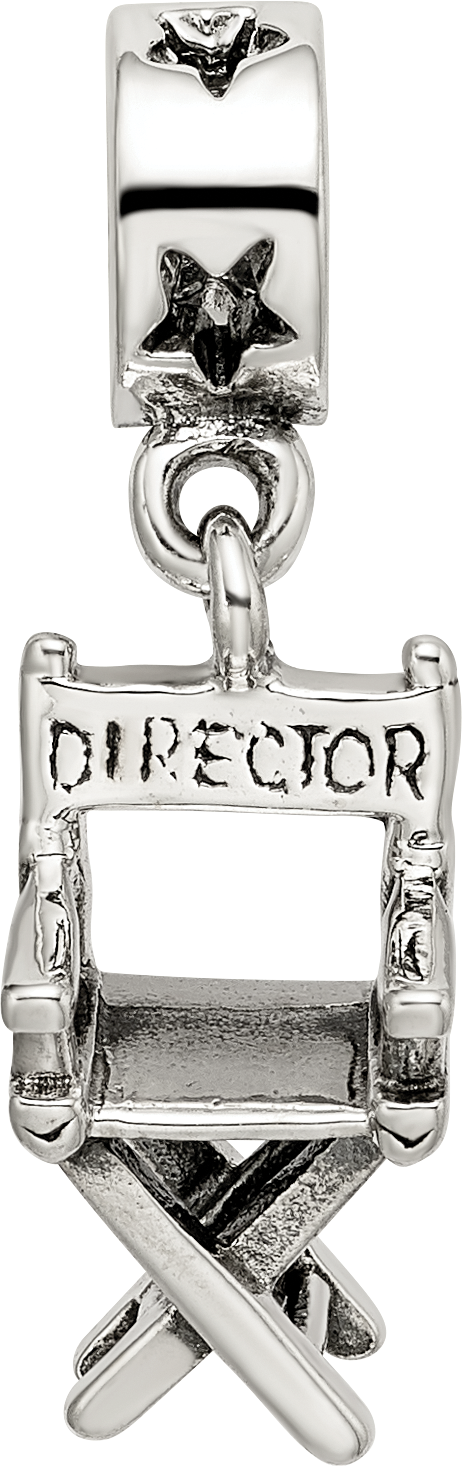 Sterling Silver 925 Dangle Bead with Antiqued Director's Chair Charm