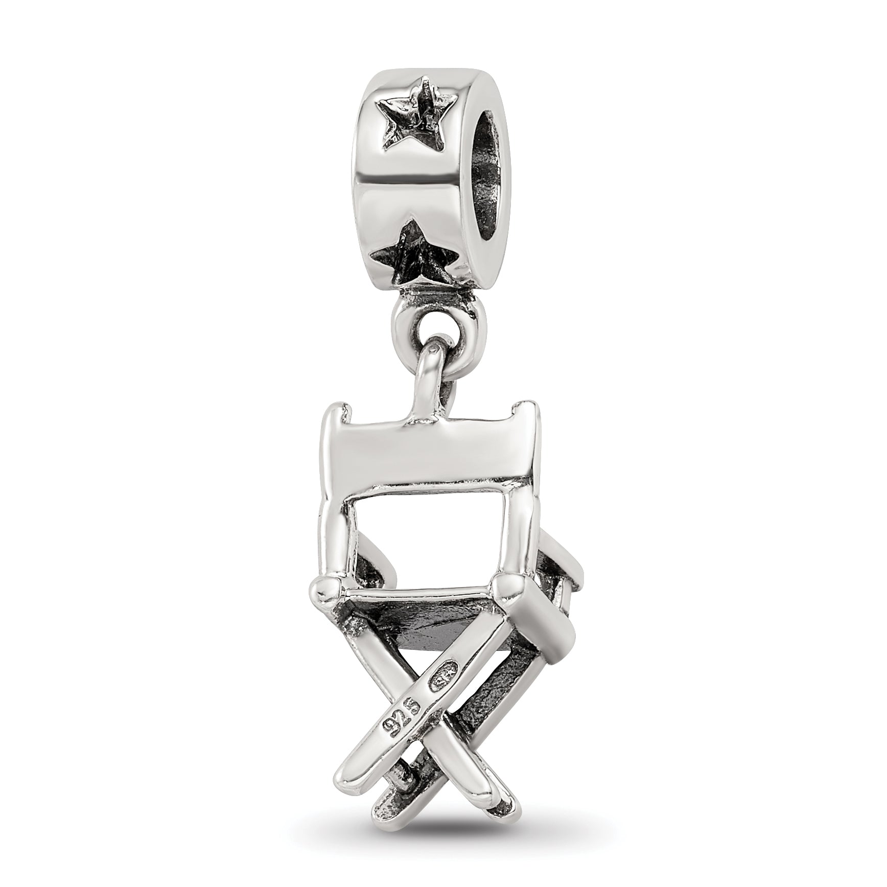 Sterling Silver 925 Dangle Bead with Antiqued Director's Chair Charm