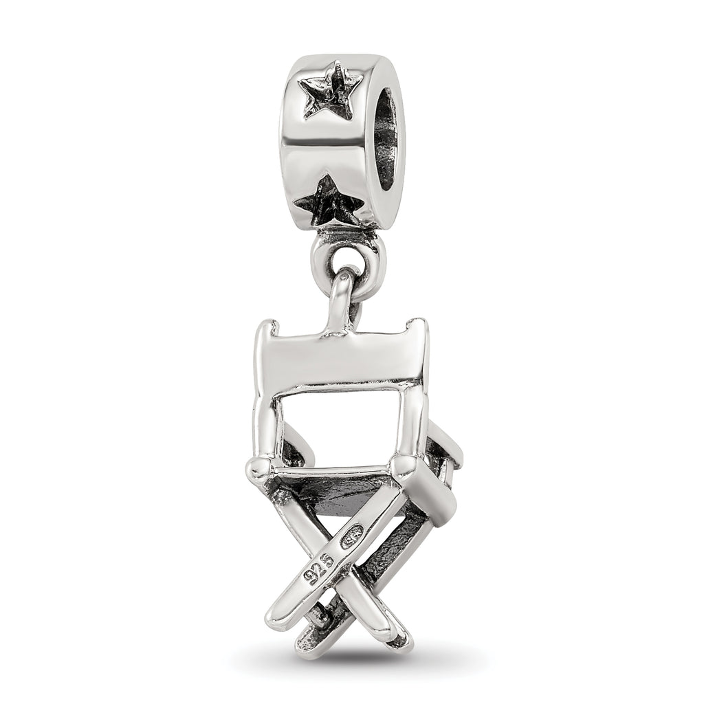Sterling Silver 925 Dangle Bead with Antiqued Director's Chair Charm