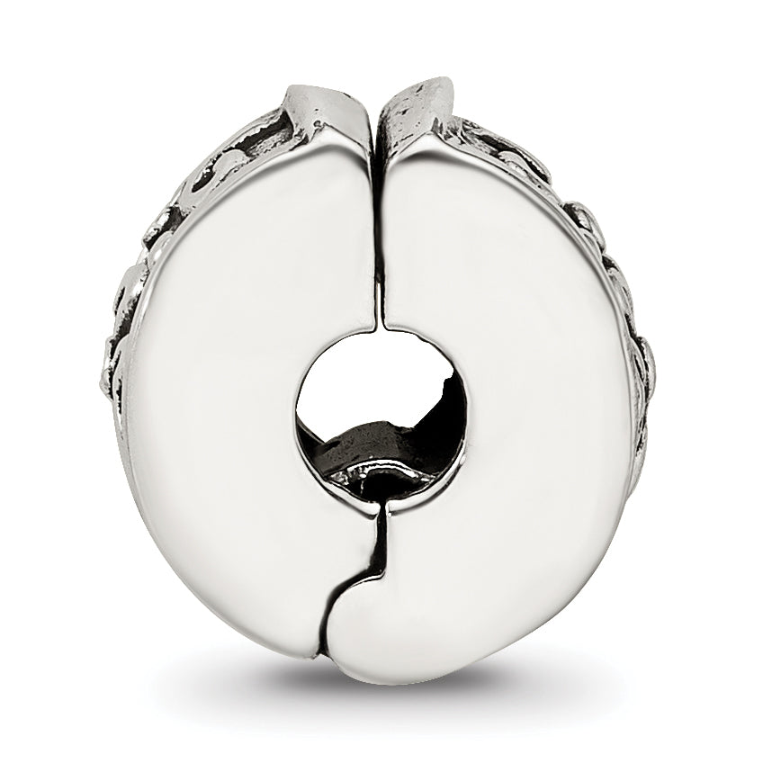 Sterling Silver 925 Hinged Floral Clip Bead with Antiqued Finish