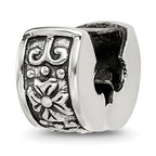 Sterling Silver 925 Hinged Floral Clip Bead with Antiqued Finish
