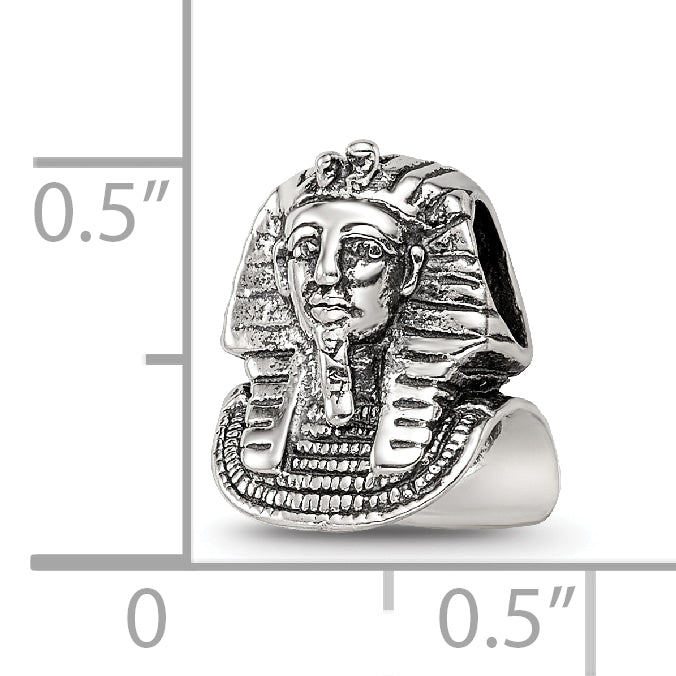 Sterling Silver 925 Pharaoh Bead with Antiqued Finish Solid Themed Design