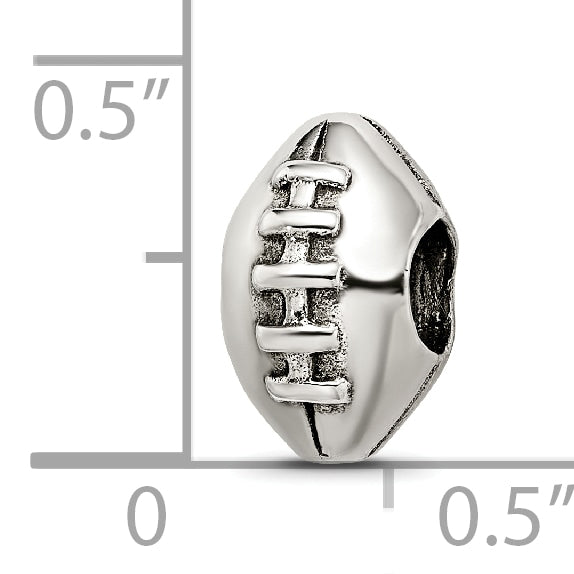 Sterling Silver 925 Football Bead with Antiqued Finish Solid Themed Design