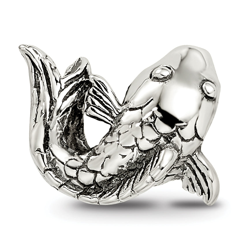 Sterling Silver 925 Fish Bead with Antiqued Finish, Solid, Casted