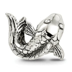 Sterling Silver 925 Fish Bead with Antiqued Finish, Solid, Casted