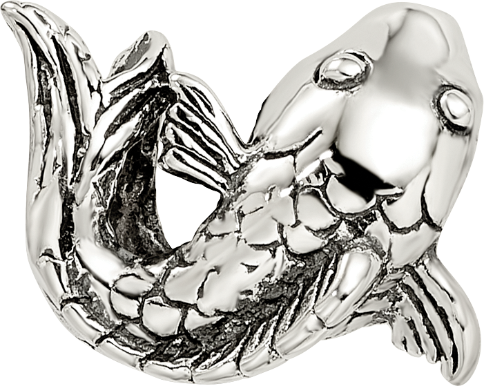 Sterling Silver 925 Fish Bead with Antiqued Finish, Solid, Casted