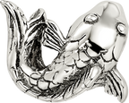Sterling Silver 925 Fish Bead with Antiqued Finish, Solid, Casted