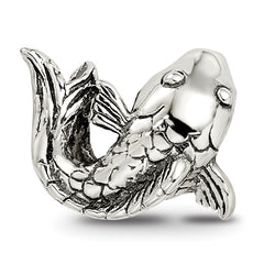 Sterling Silver 925 Fish Bead with Antiqued Finish, Solid, Casted