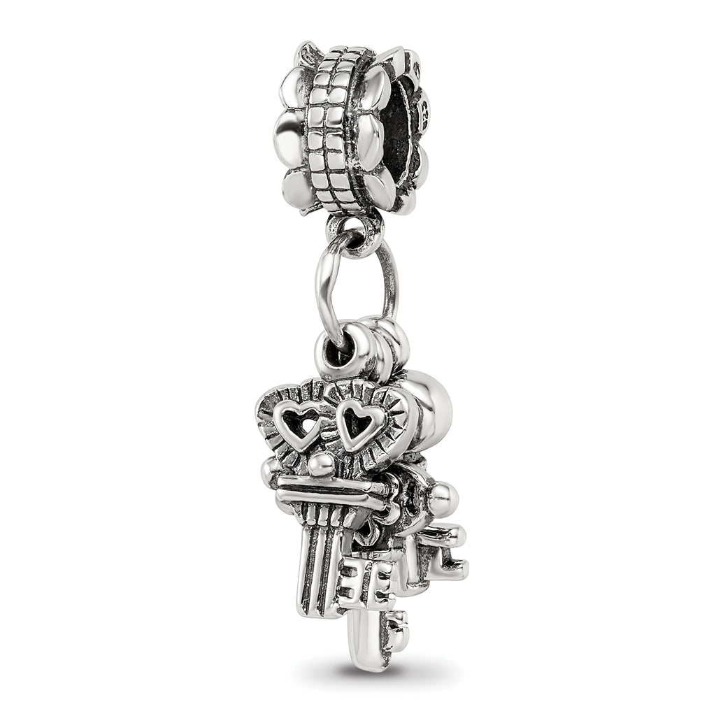Sterling Silver 925 Dangle Bead with Three Keys Antique Finish