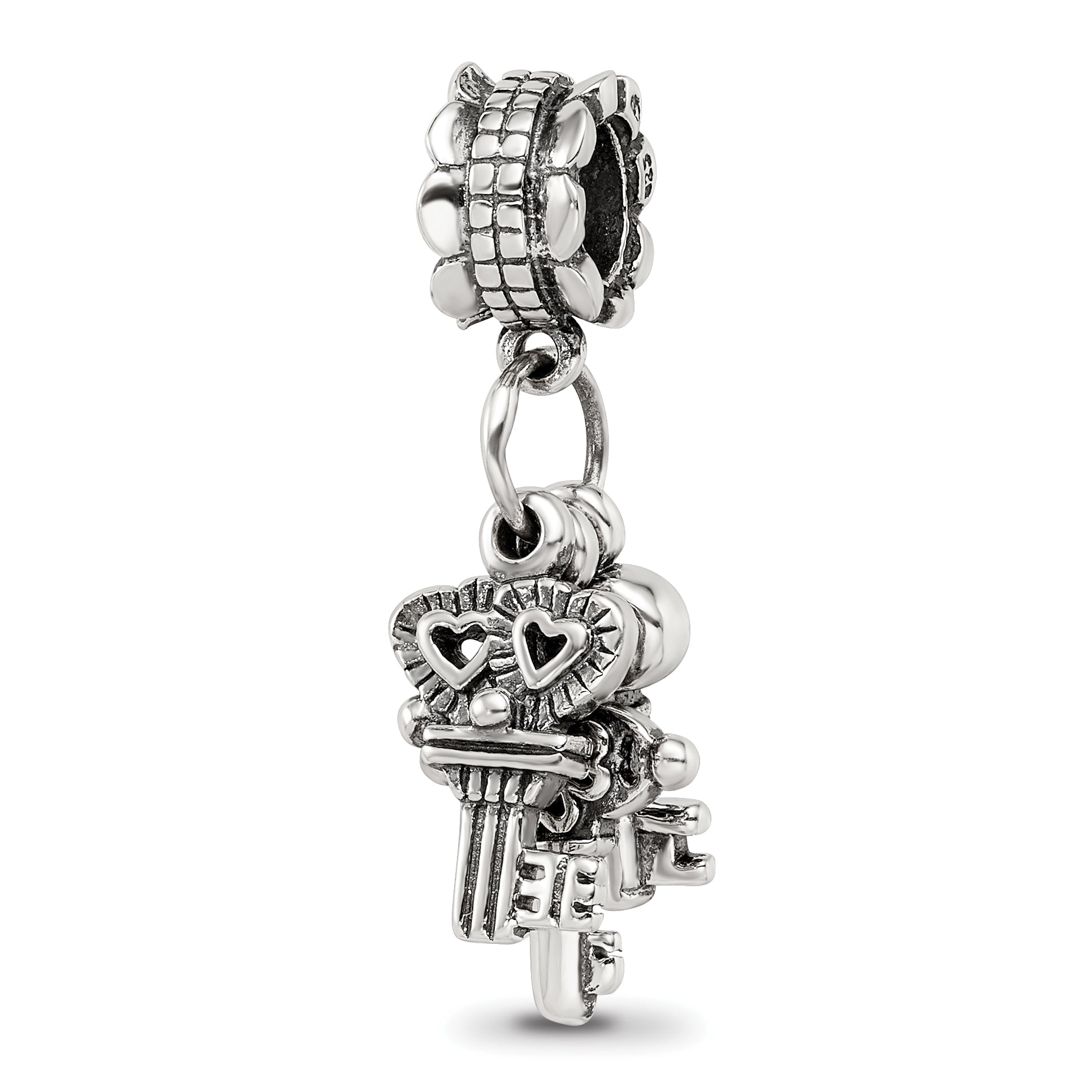 Sterling Silver 925 Dangle Bead with Three Keys Antique Finish