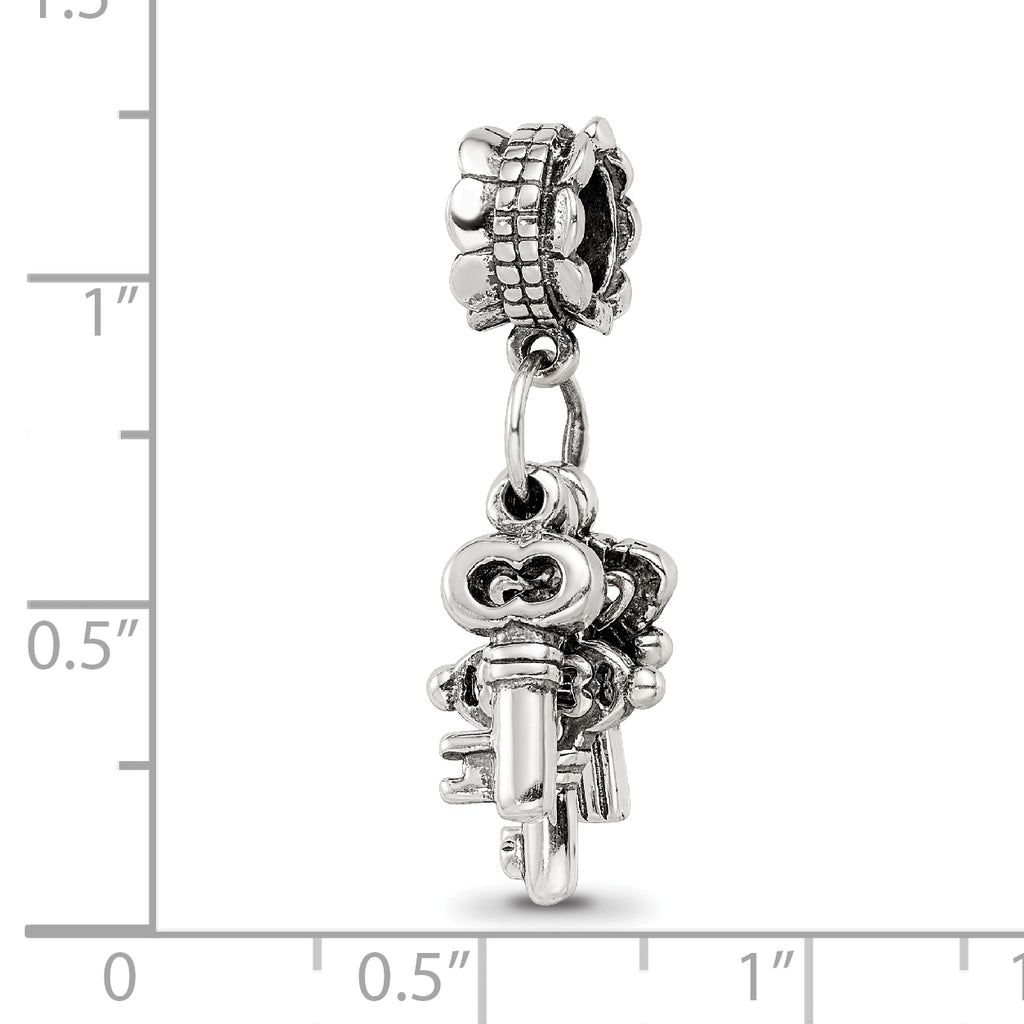 Sterling Silver 925 Dangle Bead with Three Keys Antique Finish