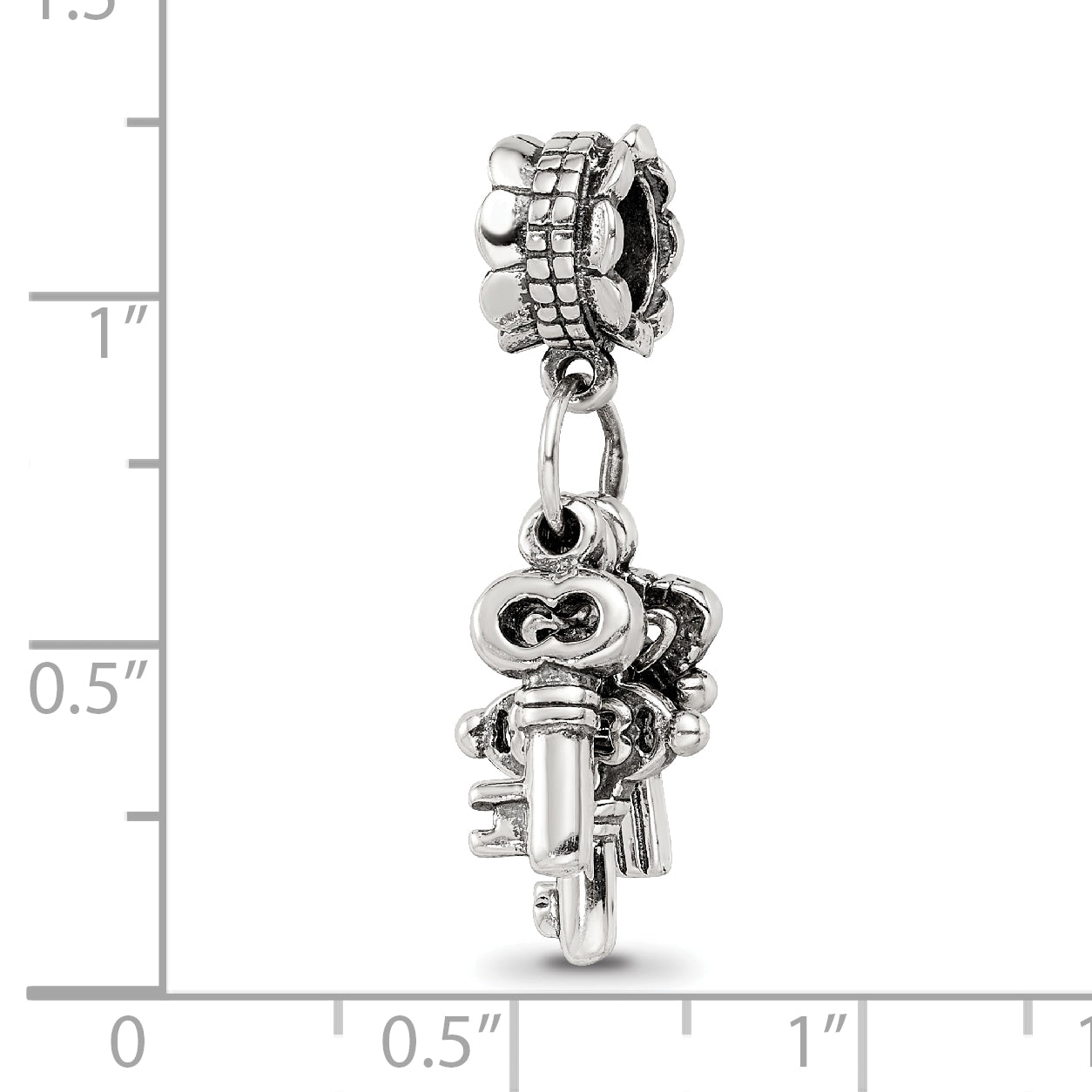 Sterling Silver 925 Dangle Bead with Three Keys Antique Finish