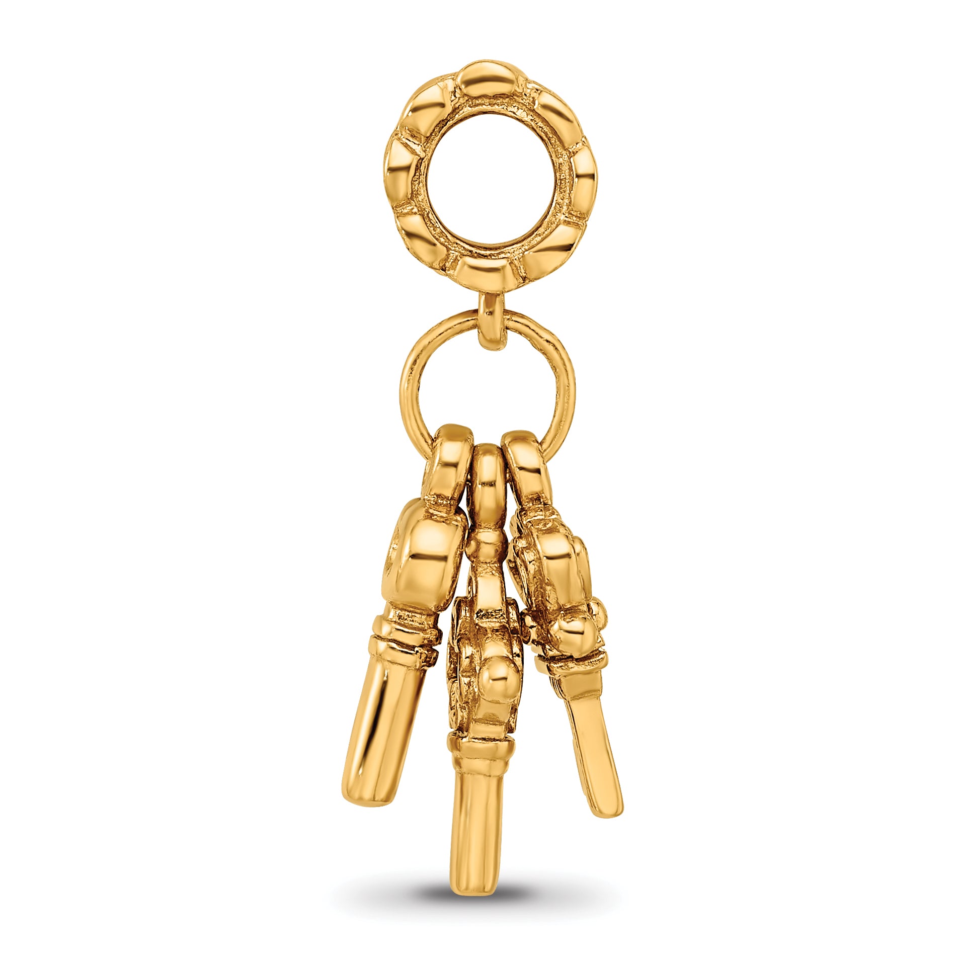 Sterling Silver Gold-Plated Dangle Bead with Three Keys Charm Polished Finish Secondary image