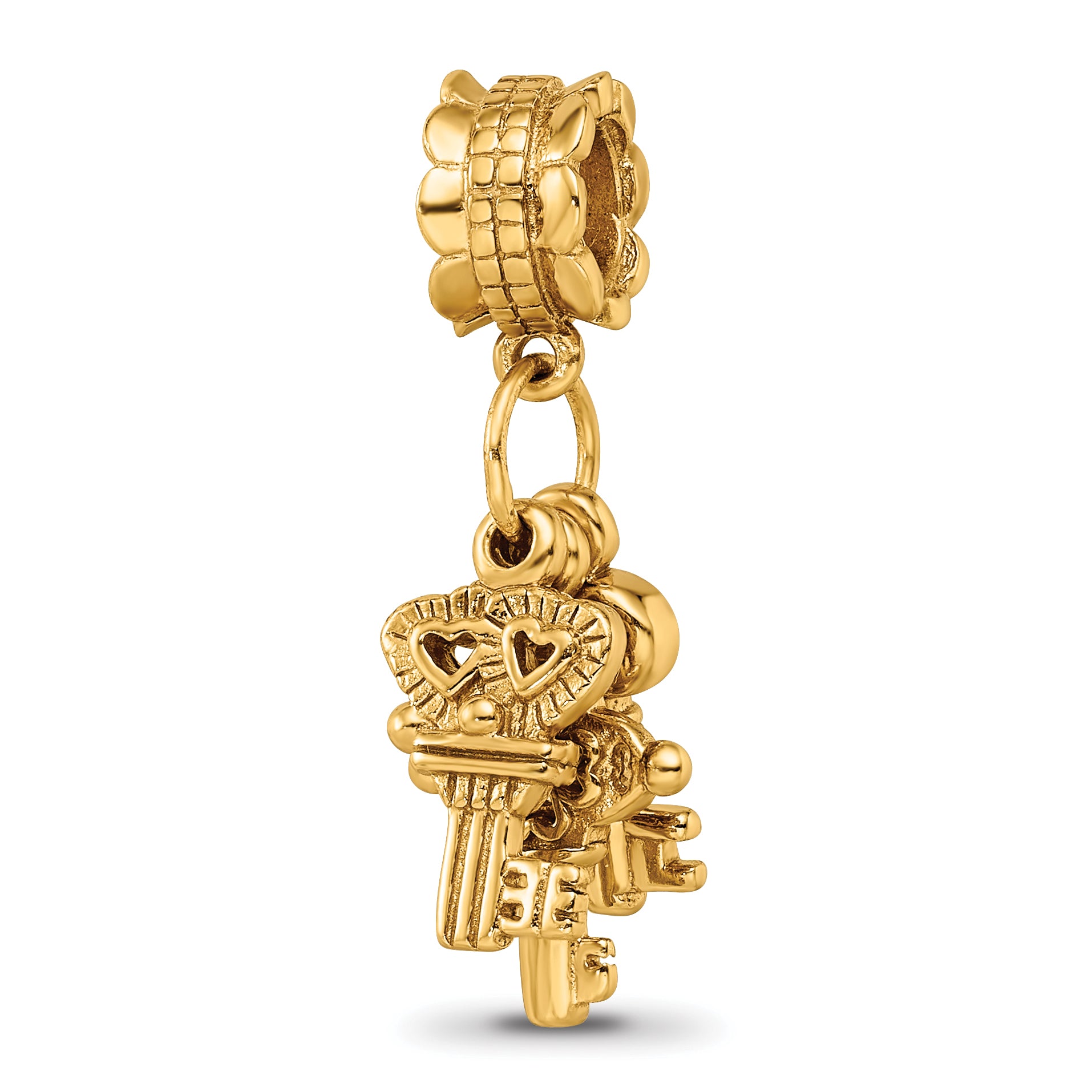 Sterling Silver Gold-Plated Dangle Bead with Three Keys Charm Polished Finish