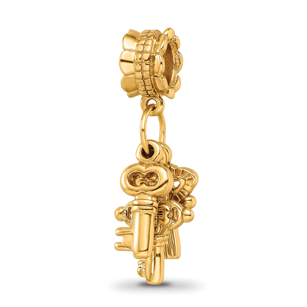 Sterling Silver Gold-plated Reflections Three Keys Dangle Bead