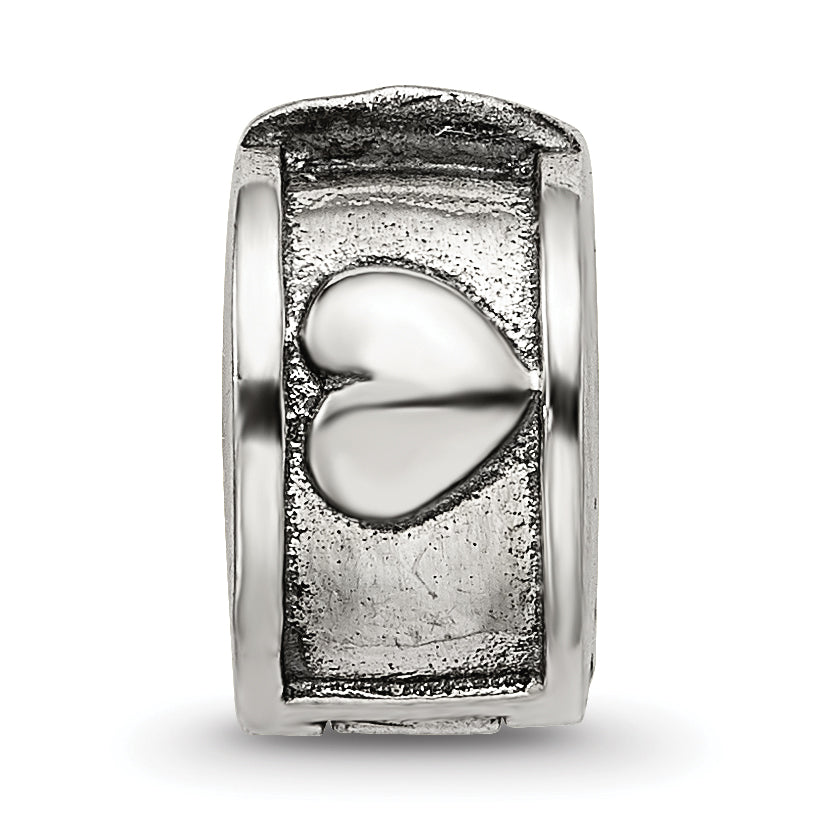 Sterling Silver 925 Hinged Heart Clip Bead with Antiqued Finish