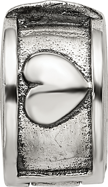 Sterling Silver 925 Hinged Heart Clip Bead with Antiqued Finish