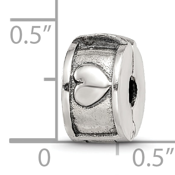 Sterling Silver 925 Hinged Heart Clip Bead with Antiqued Finish