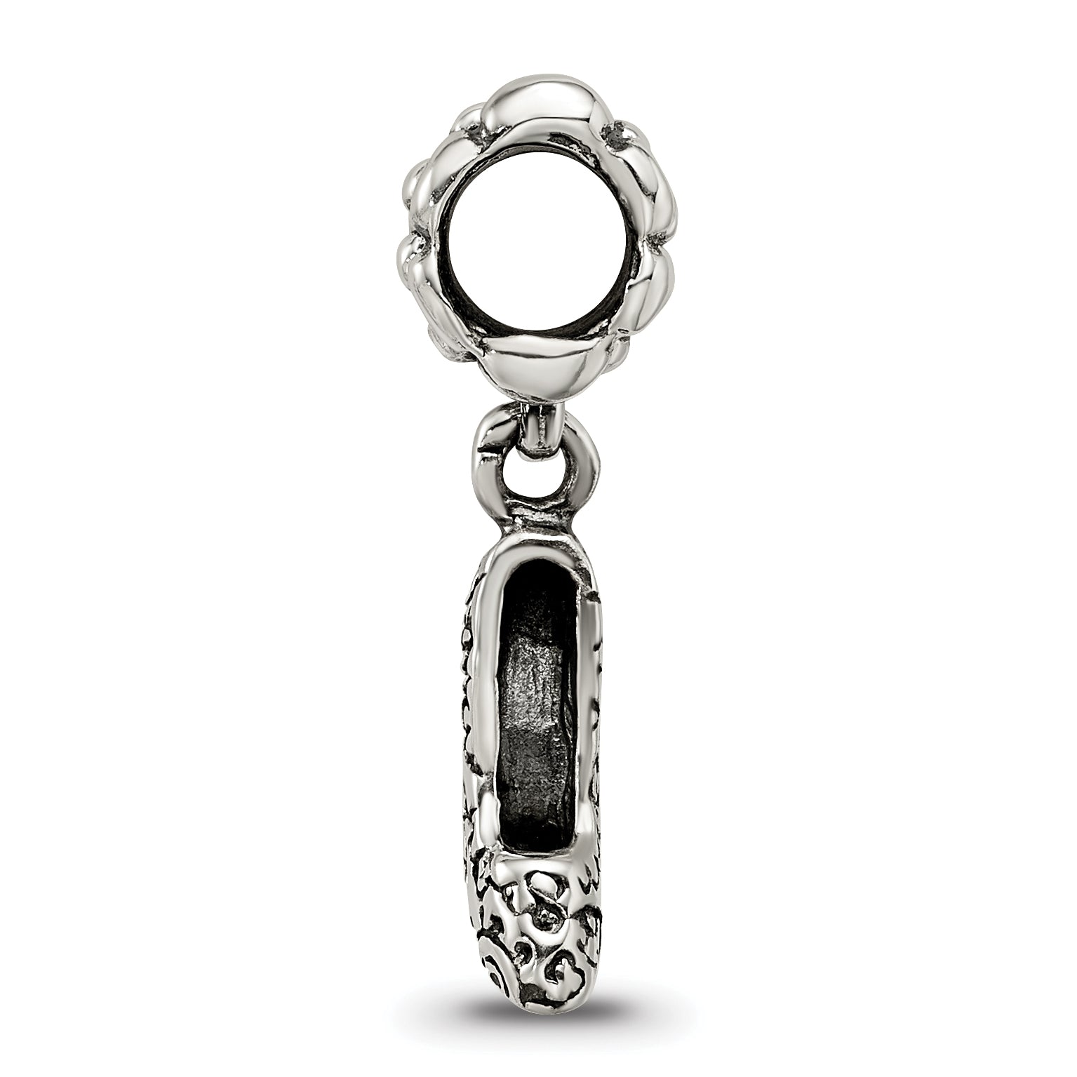 Sterling Silver 925 Dangle Bead with High Heel Charm Antiqued Finish