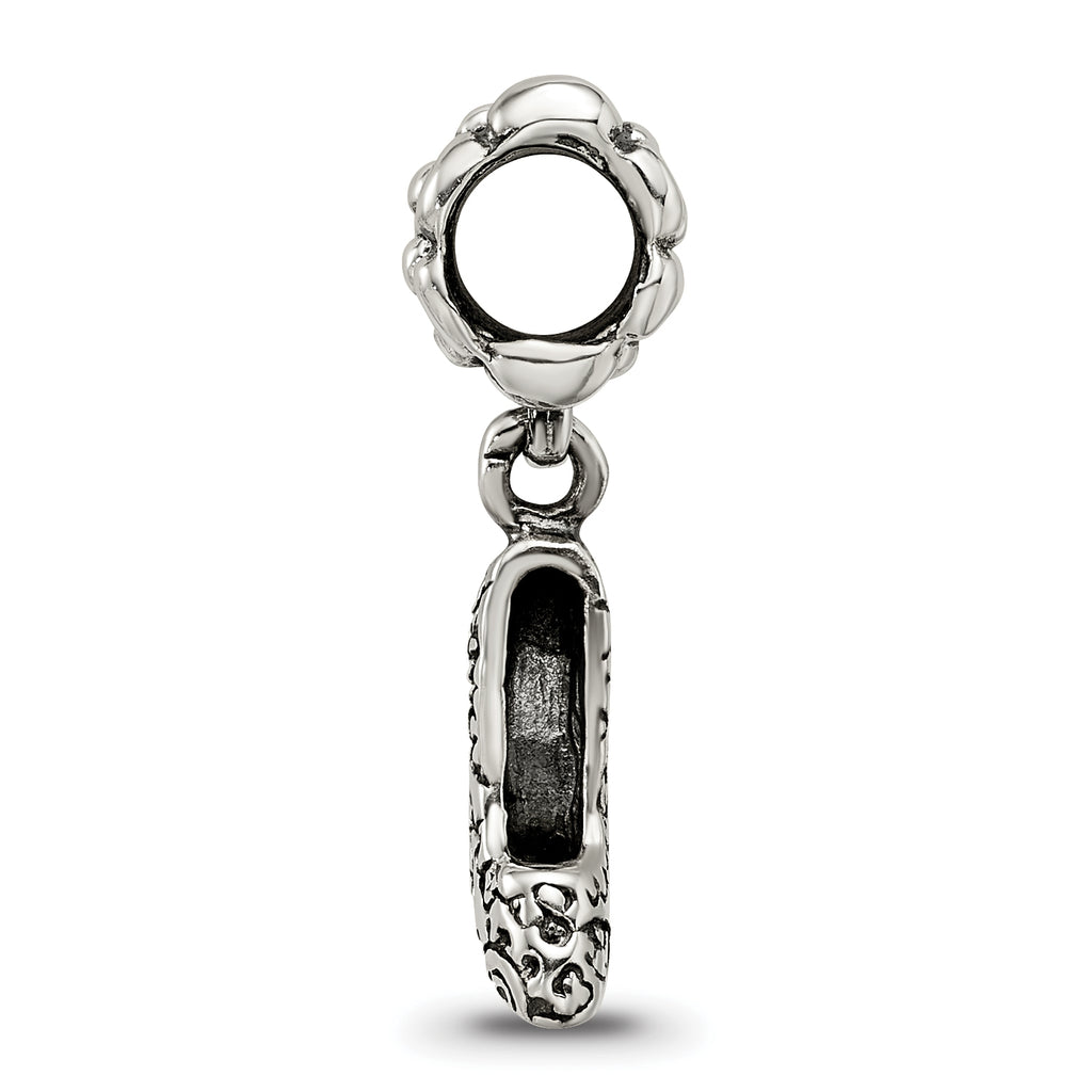 Sterling Silver 925 Dangle Bead with High Heel Charm Antiqued Finish