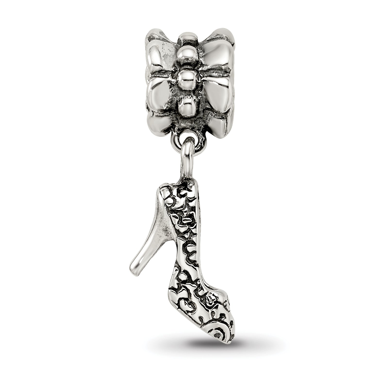 Sterling Silver 925 Dangle Bead with High Heel Charm Antiqued Finish