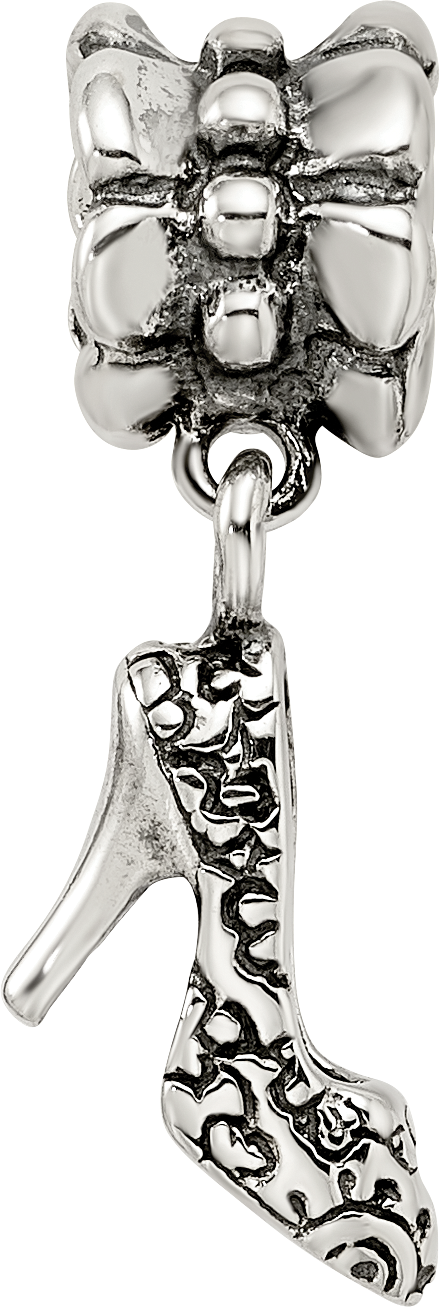 Sterling Silver 925 Dangle Bead with High Heel Charm Antiqued Finish