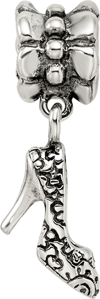 Sterling Silver 925 Dangle Bead with High Heel Charm Antiqued Finish