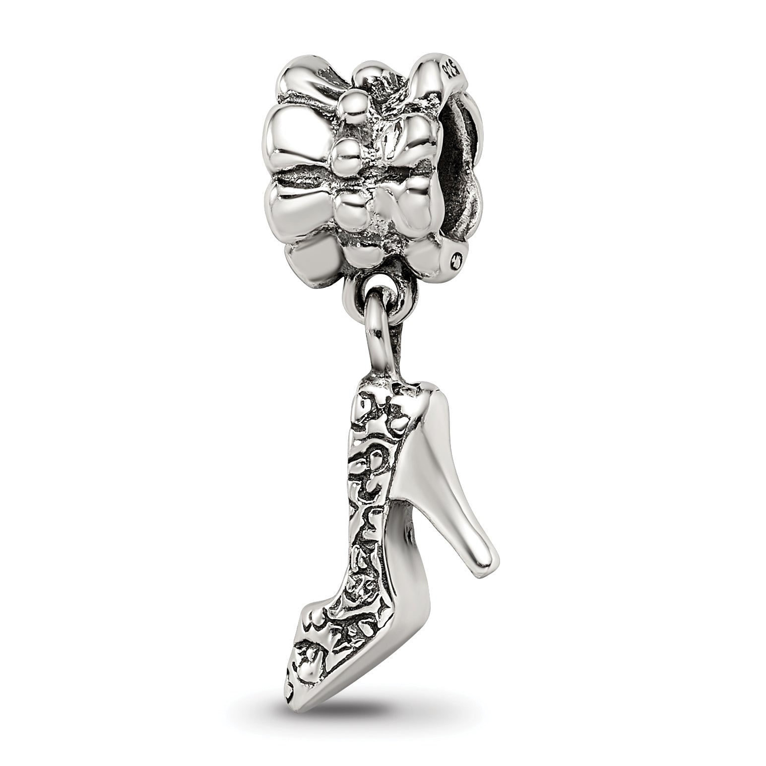 Sterling Silver 925 Dangle Bead with High Heel Charm Antiqued Finish
