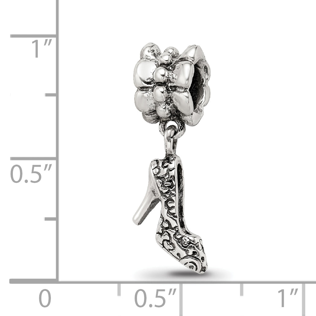 Sterling Silver 925 Dangle Bead with High Heel Charm Antiqued Finish