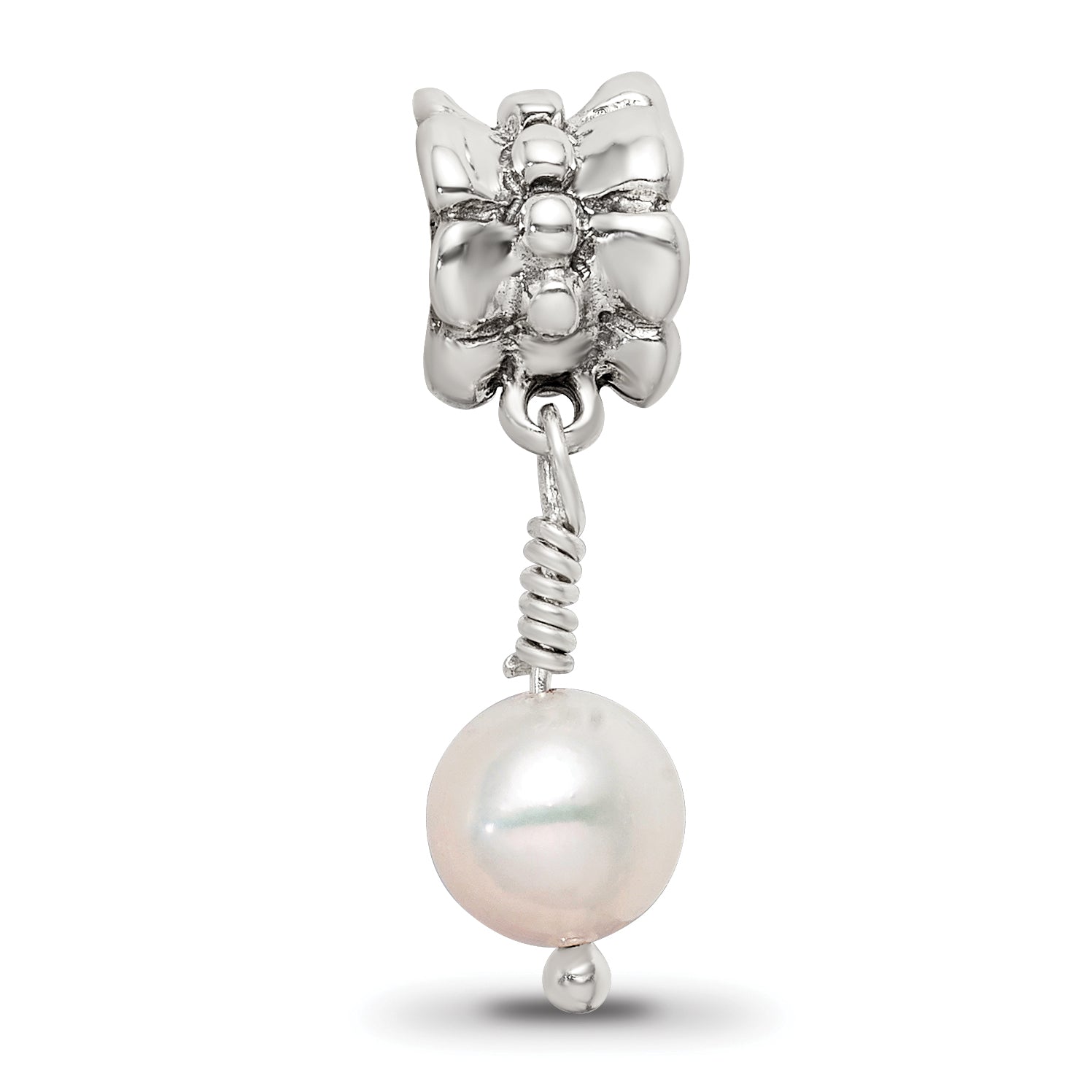 Sterling Silver Pink Freshwater Pearl Dangle Bead with Antiqued Finish