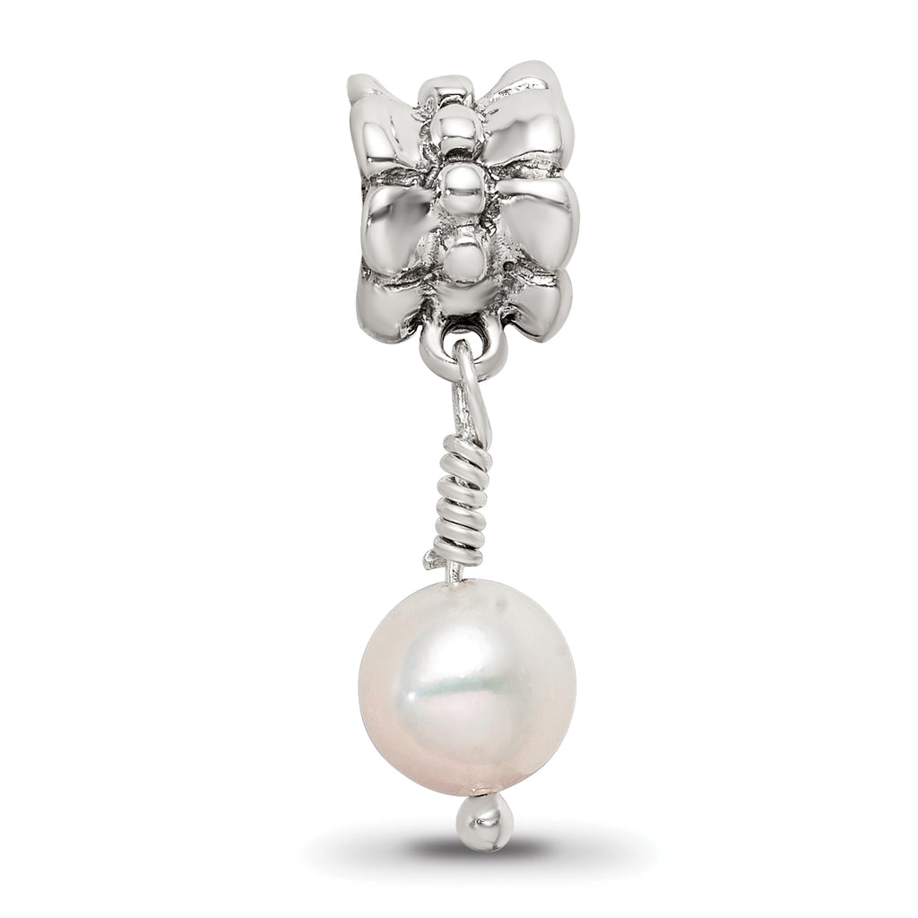 Sterling Silver Pink Freshwater Pearl Dangle Bead with Antiqued Finish