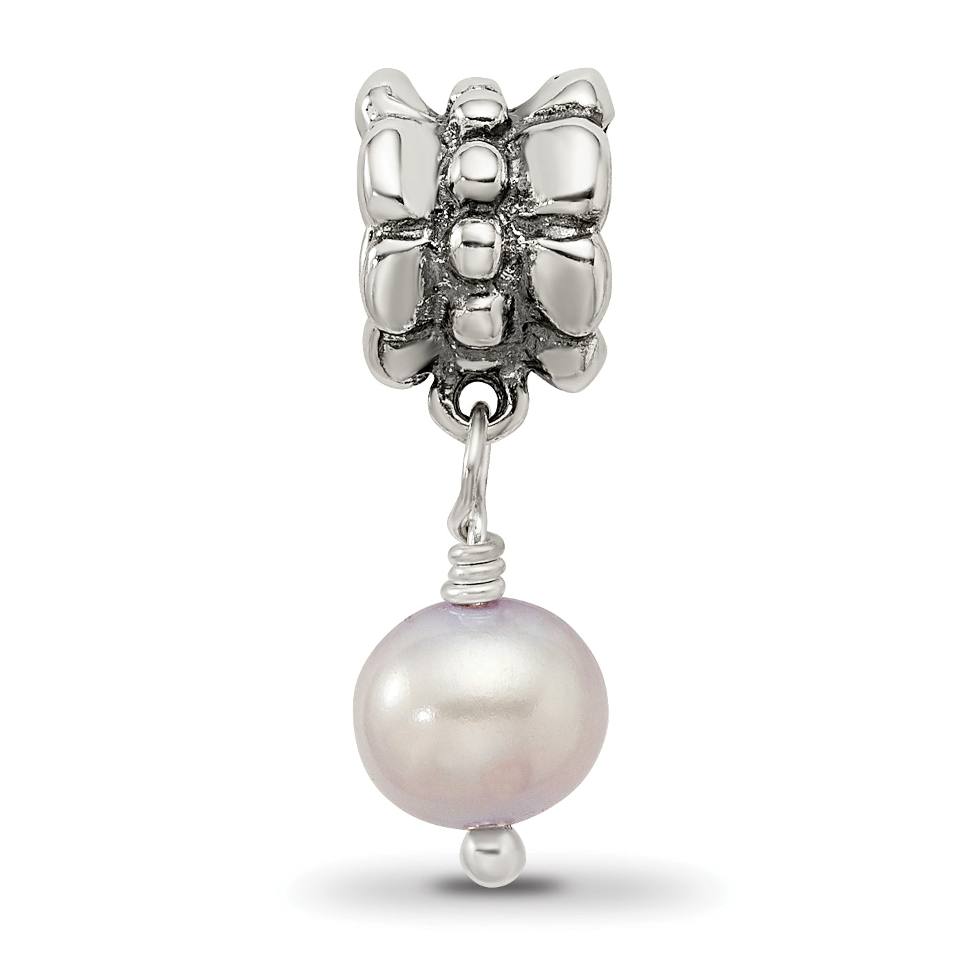 Sterling Silver Freshwater Cultured Pearl Dangle Bead with Antiqued Finish