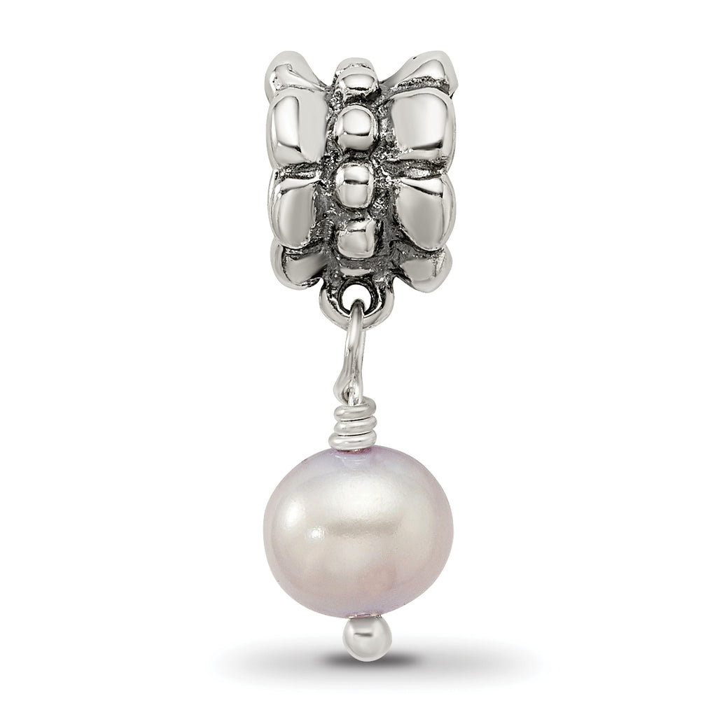 Sterling Silver Freshwater Cultured Pearl Dangle Bead with Antiqued Finish