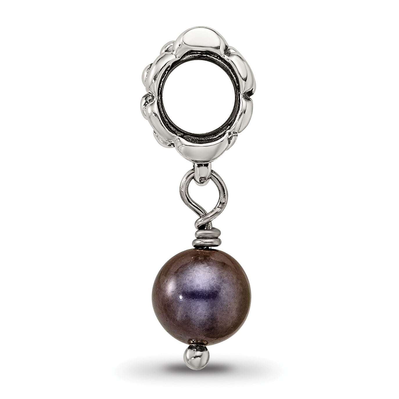 Sterling Silver Grey Freshwater Pearl Dangle Bead with Antiqued Finish