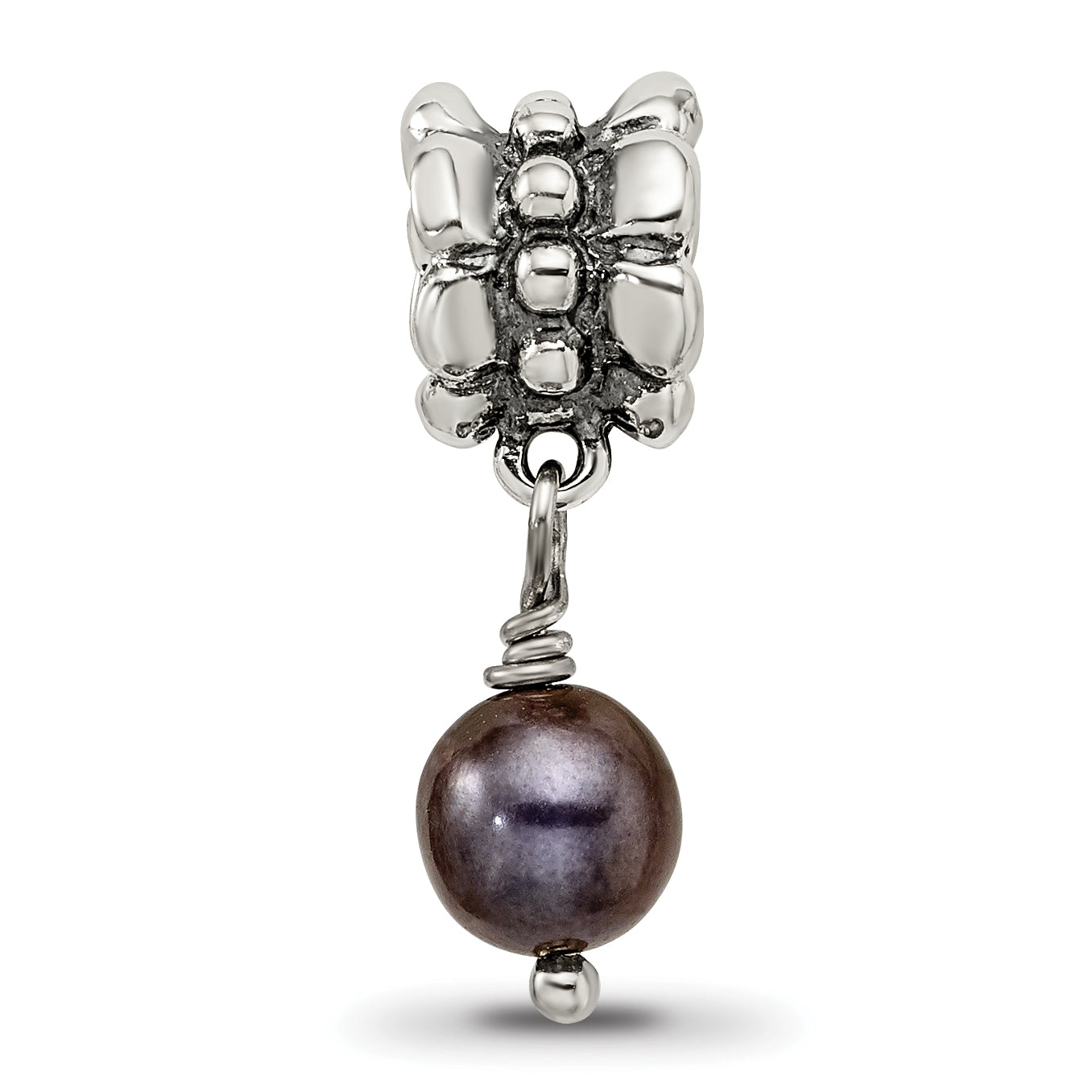 Sterling Silver Grey Freshwater Pearl Dangle Bead with Antiqued Finish