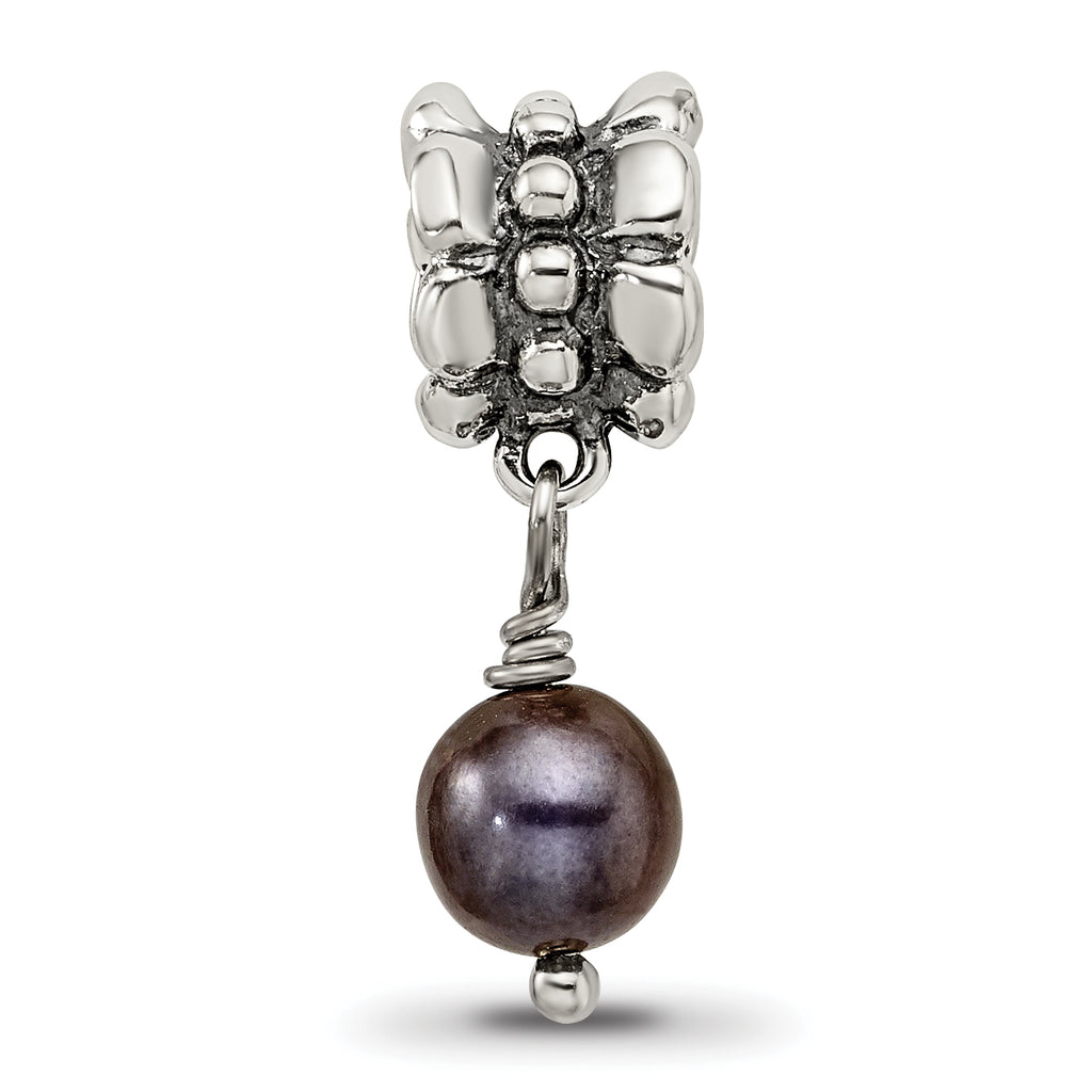 Sterling Silver Grey Freshwater Pearl Dangle Bead with Antiqued Finish