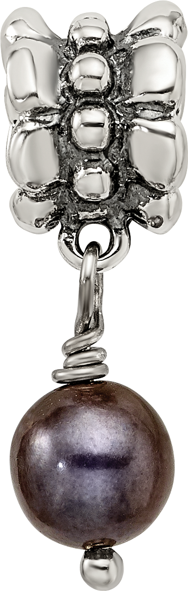 Sterling Silver Grey Freshwater Pearl Dangle Bead with Antiqued Finish