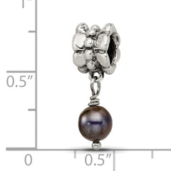 Sterling Silver Grey Freshwater Pearl Dangle Bead with Antiqued Finish