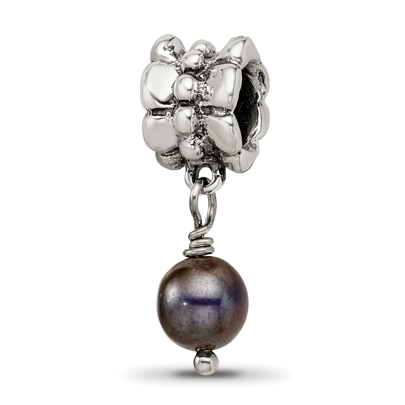 Sterling Silver Reflections Grey FW Cultured Pearl Dangle Bead