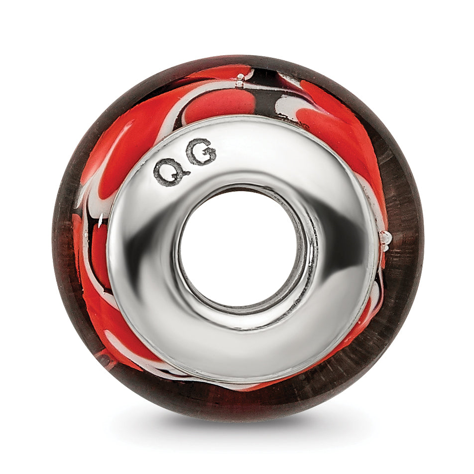 Sterling Silver 925 Red Heart Hand-Blown Glass Bead with Antiqued Finish Secondary image