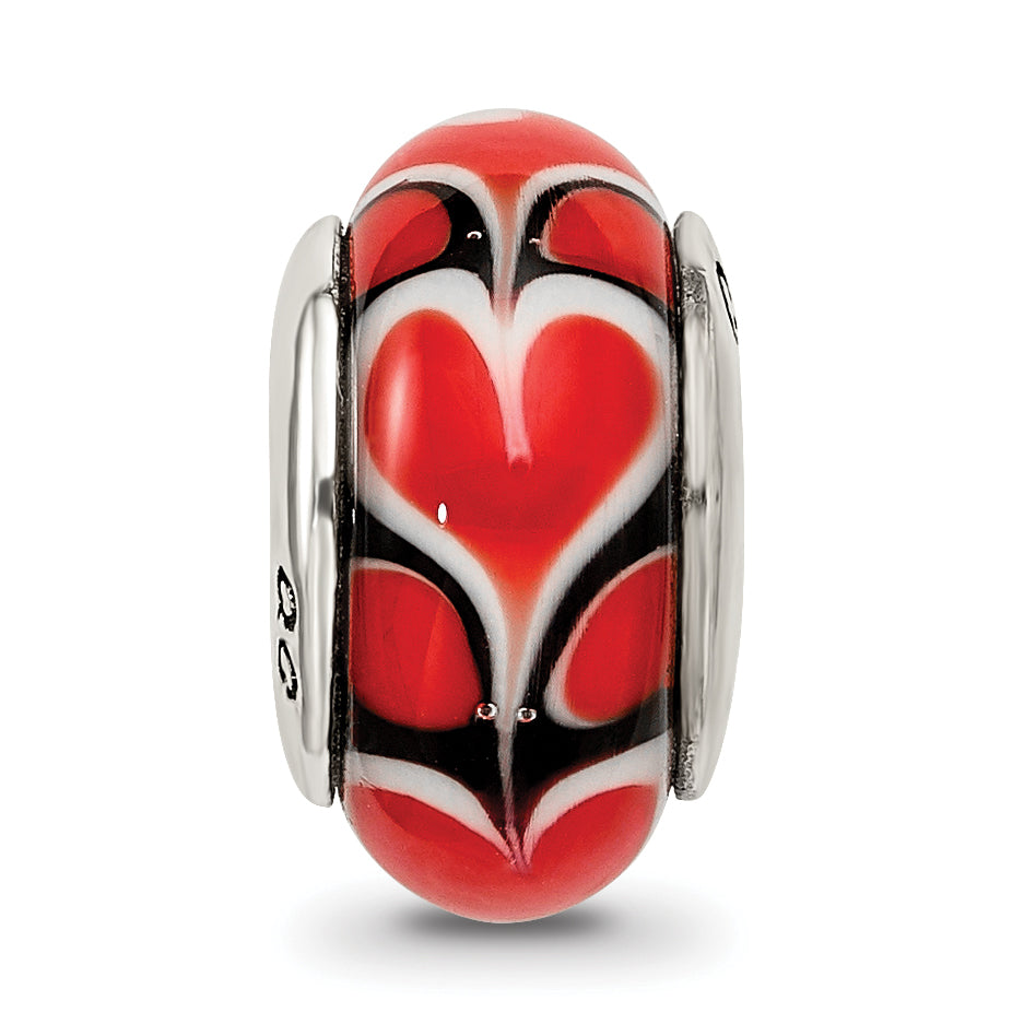 Sterling Silver Reflections Red Heart Hand-blown Glass Bead