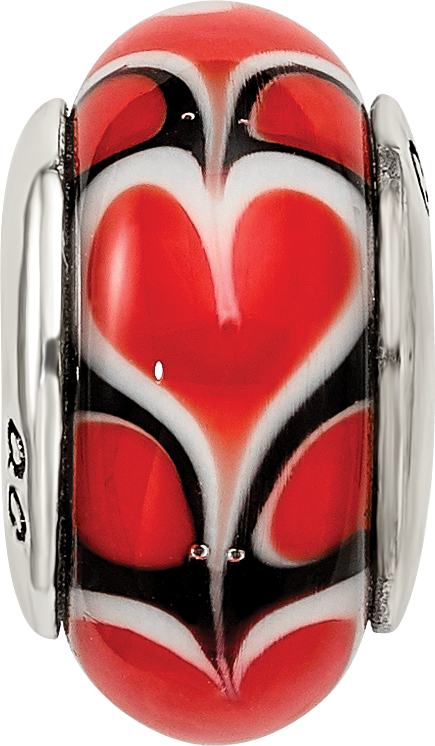 Sterling Silver Reflections Red Heart Hand-blown Glass Bead
